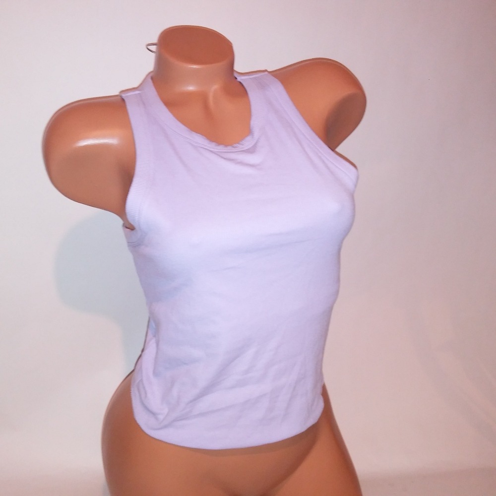 Victoria Secret PINK Tank Top Crop Medium Purple Ribbed Solid Shelf Bra Sleevele